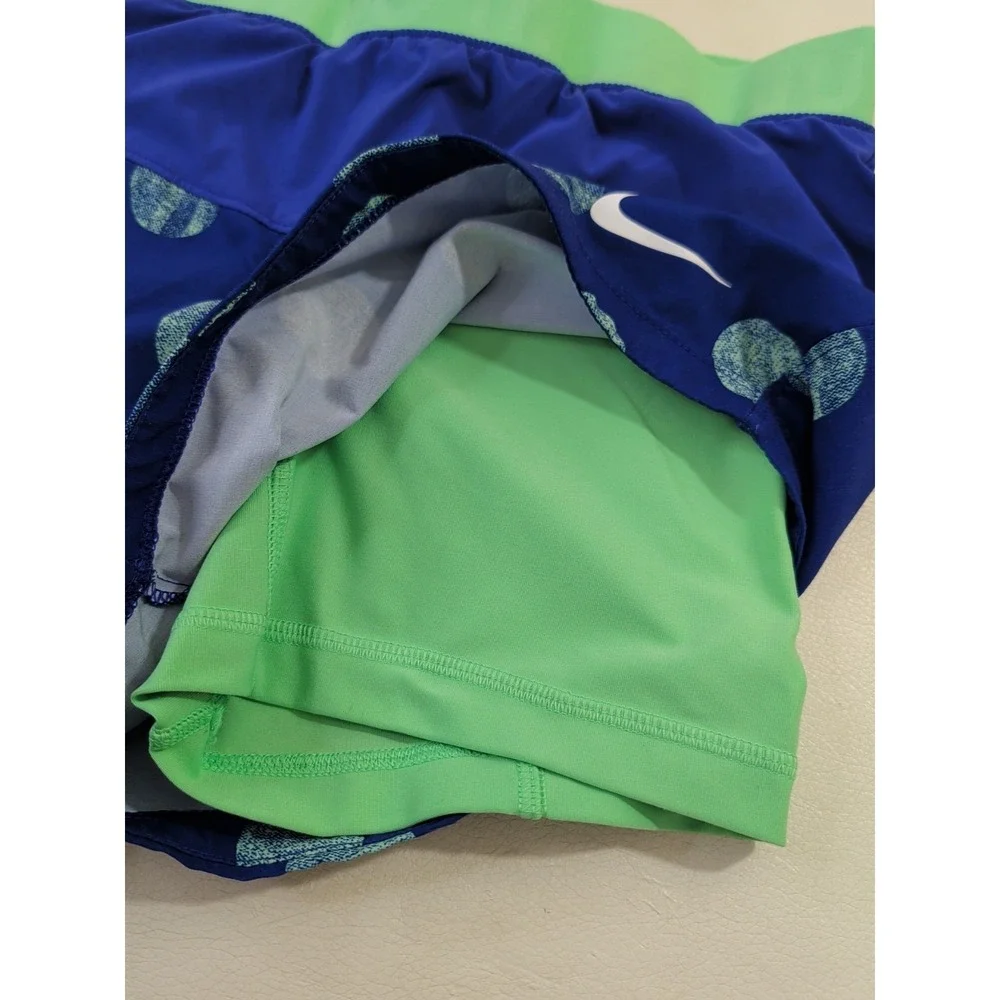 Nike Icon Dri Fit 2 In 1 Shorts Women M Blue Green Polka Dot Training Run Active